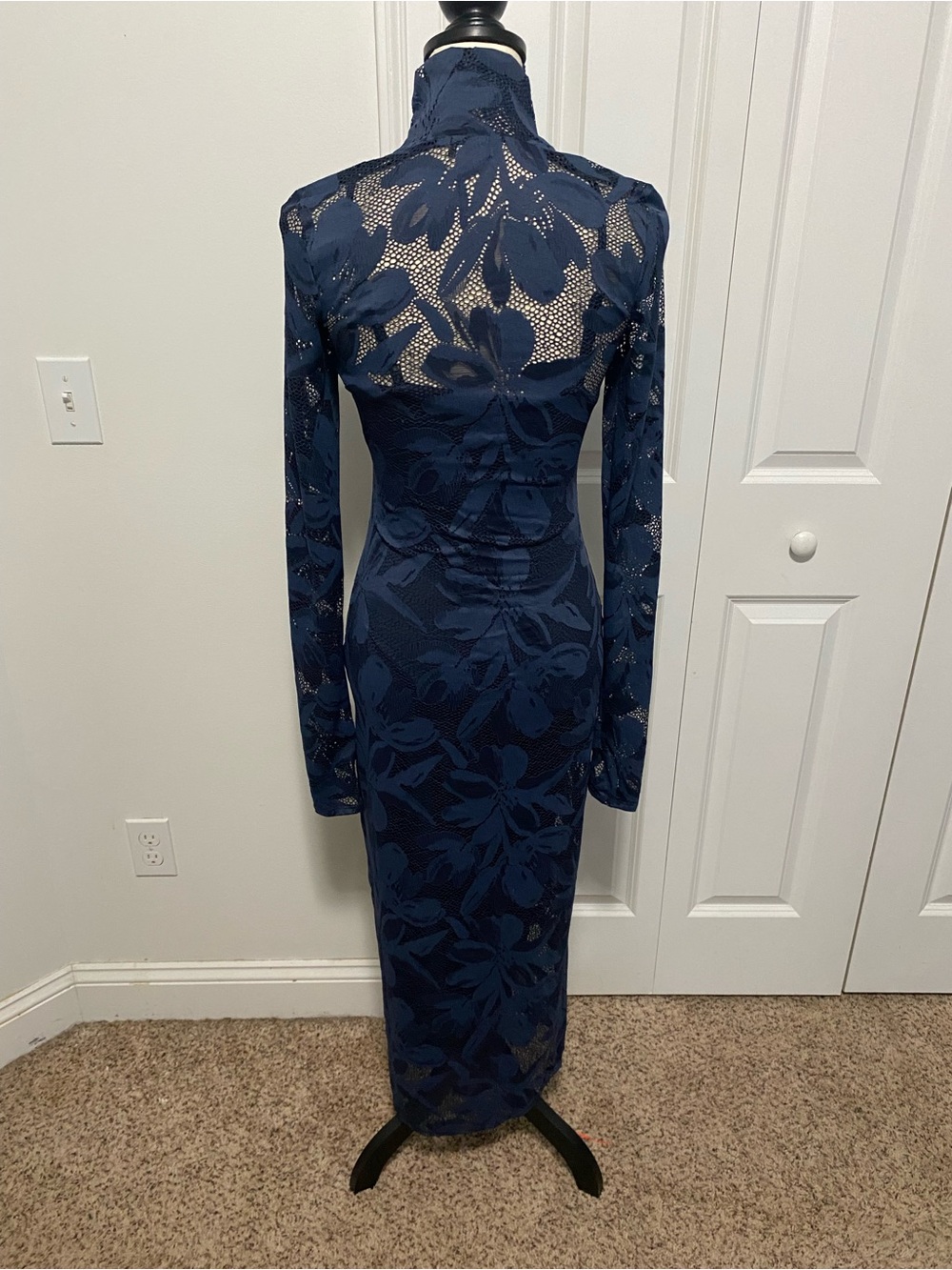 AFRM Navy Floral Lace Long Sleeve Maxi Dress - Picture 6 of 9